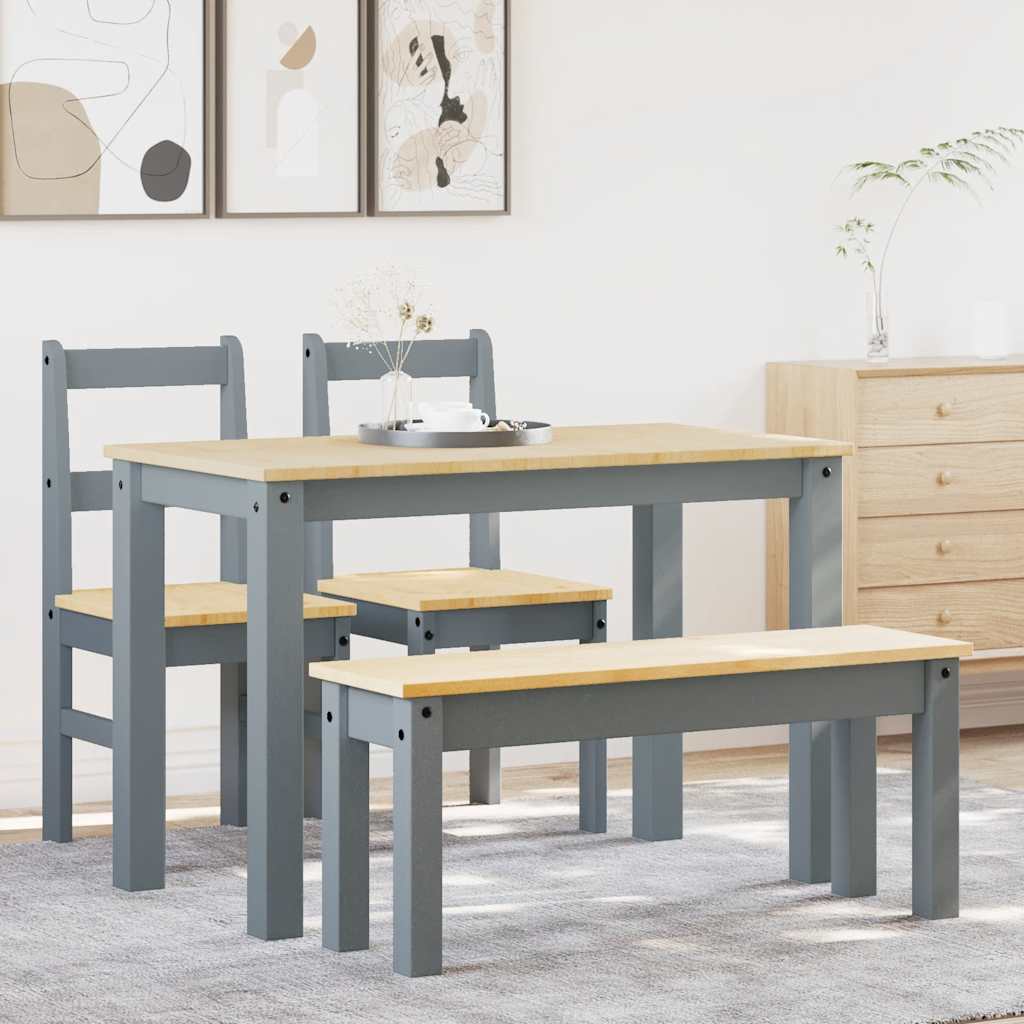 3 Piece Dining Set "PANAMA" Solid Wood Pine 117 cm Bench + 2x chair