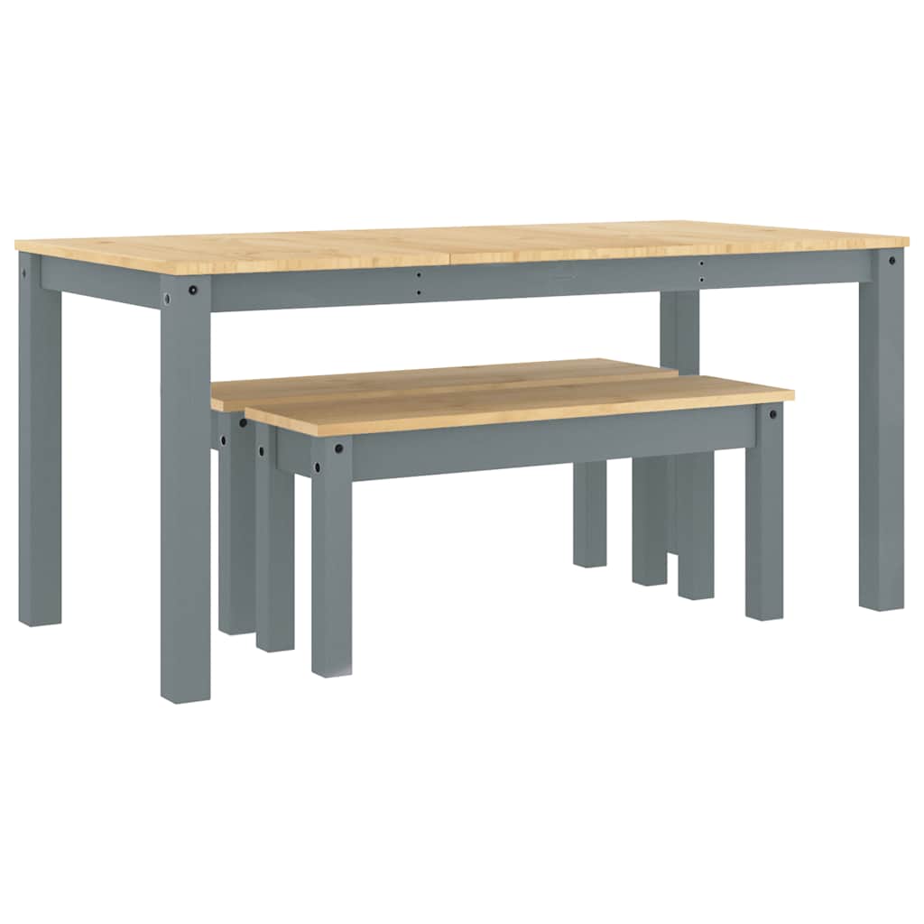 vidaXL 3 Piece Dining Set "PANAMA" Grey Solid Wood Pine 2