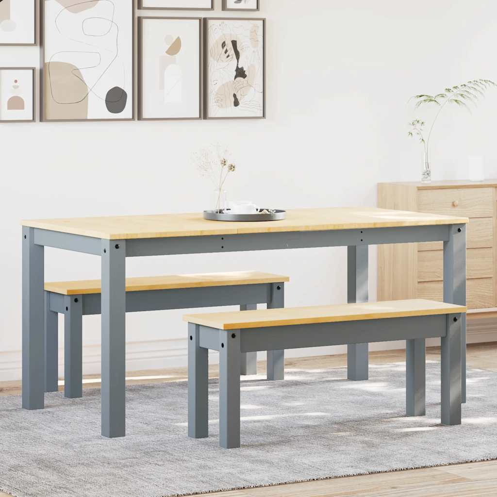 vidaXL 3 Piece Dining Set "PANAMA" Grey Solid Wood Pine 1