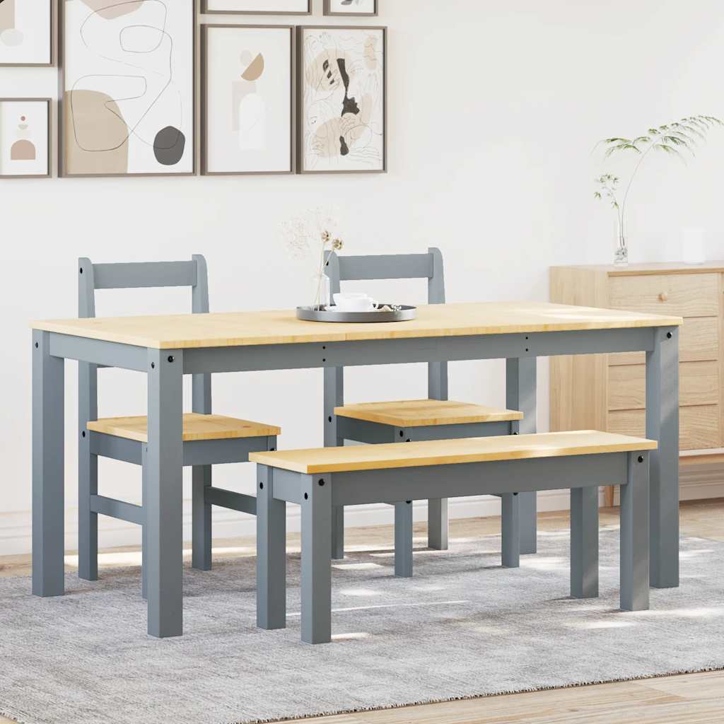 vidaXL 4 Piece Dining Set "PANAMA" Grey Solid Wood Pine 1