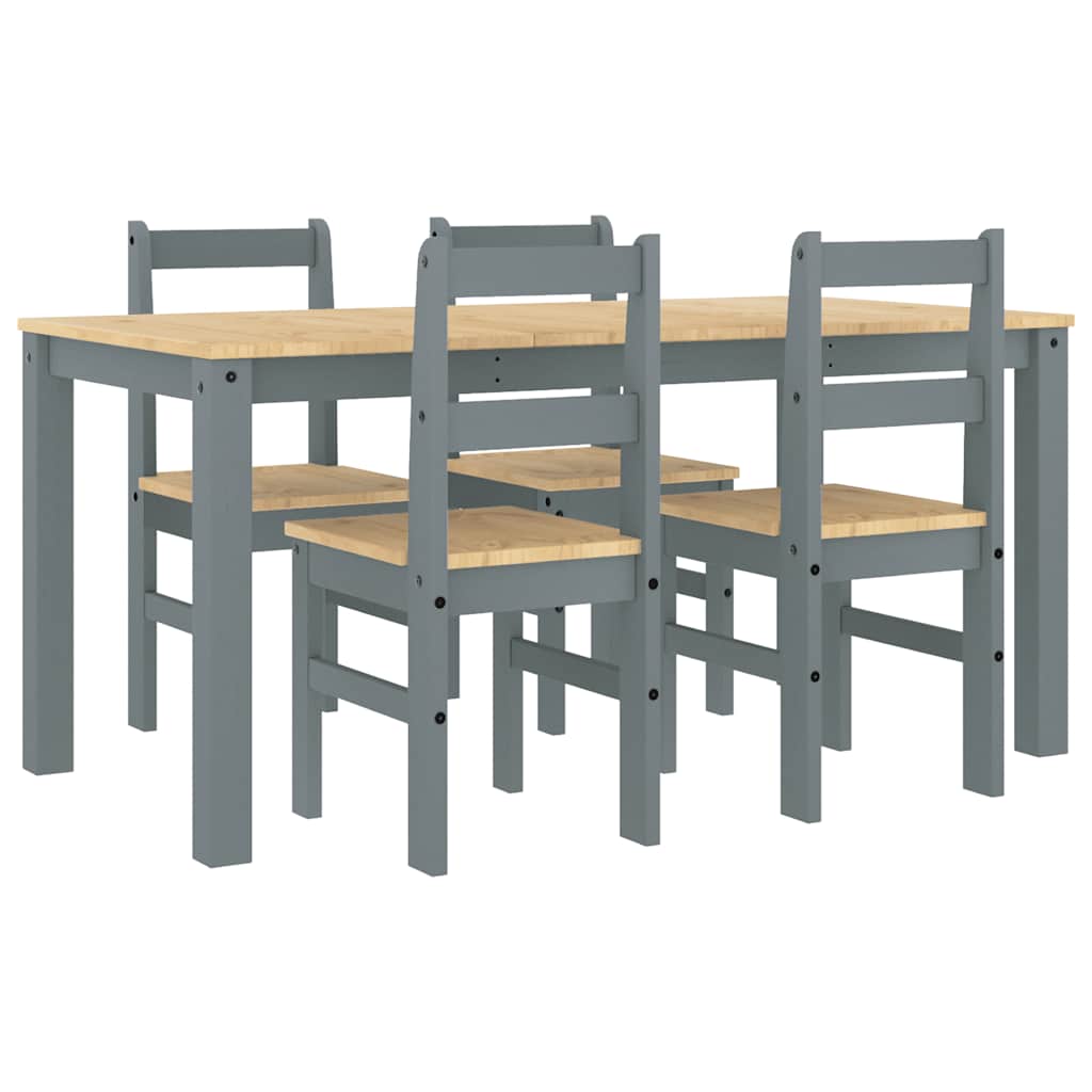 vidaXL 5 Piece Dining Set "PANAMA" Grey Solid Wood Pine 2