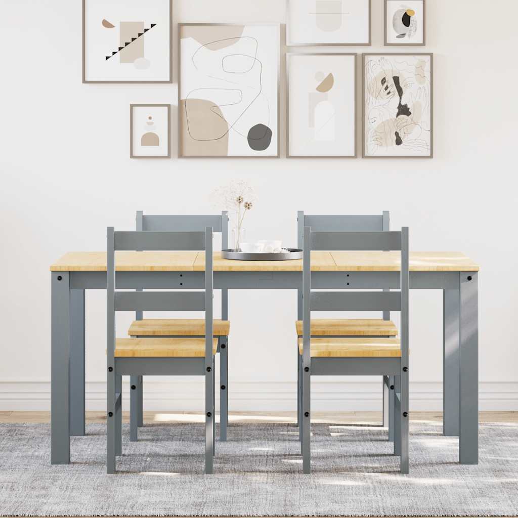 vidaXL 5 Piece Dining Set "PANAMA" Grey Solid Wood Pine 3