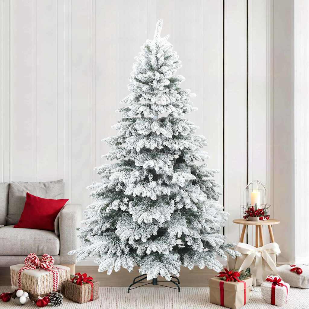 vidaXL Artificial Hinged Christmas Tree Snow Flocked White 240 cm 1