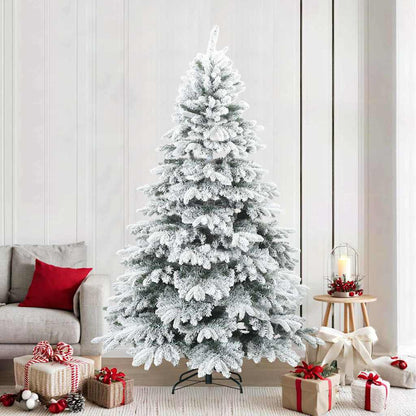 vidaXL Artificial Hinged Christmas Tree Snow Flocked White 240 cm 1
