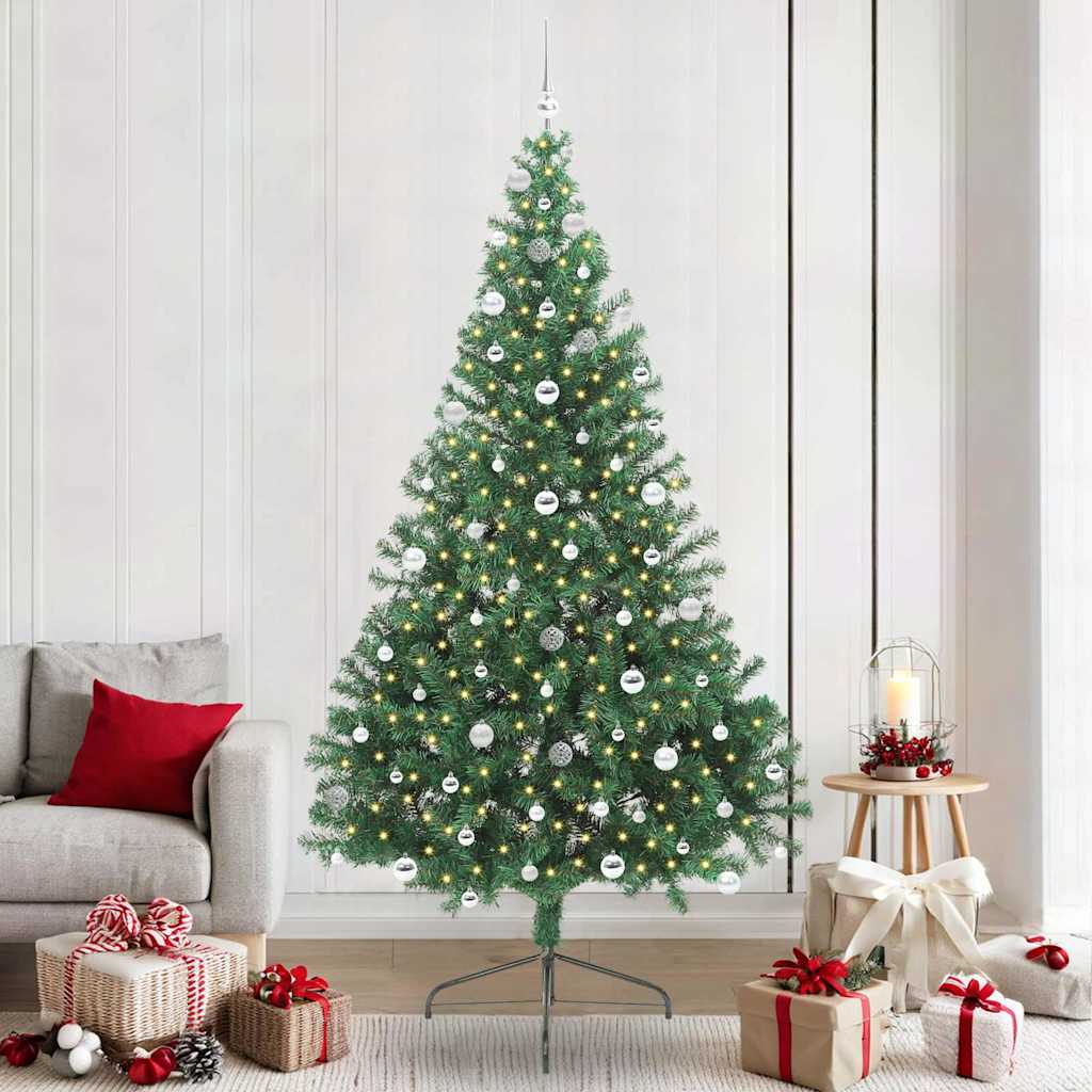 Artificial Pre-lit Christmas Tree PVC 240 cm Green with 120 silver balls