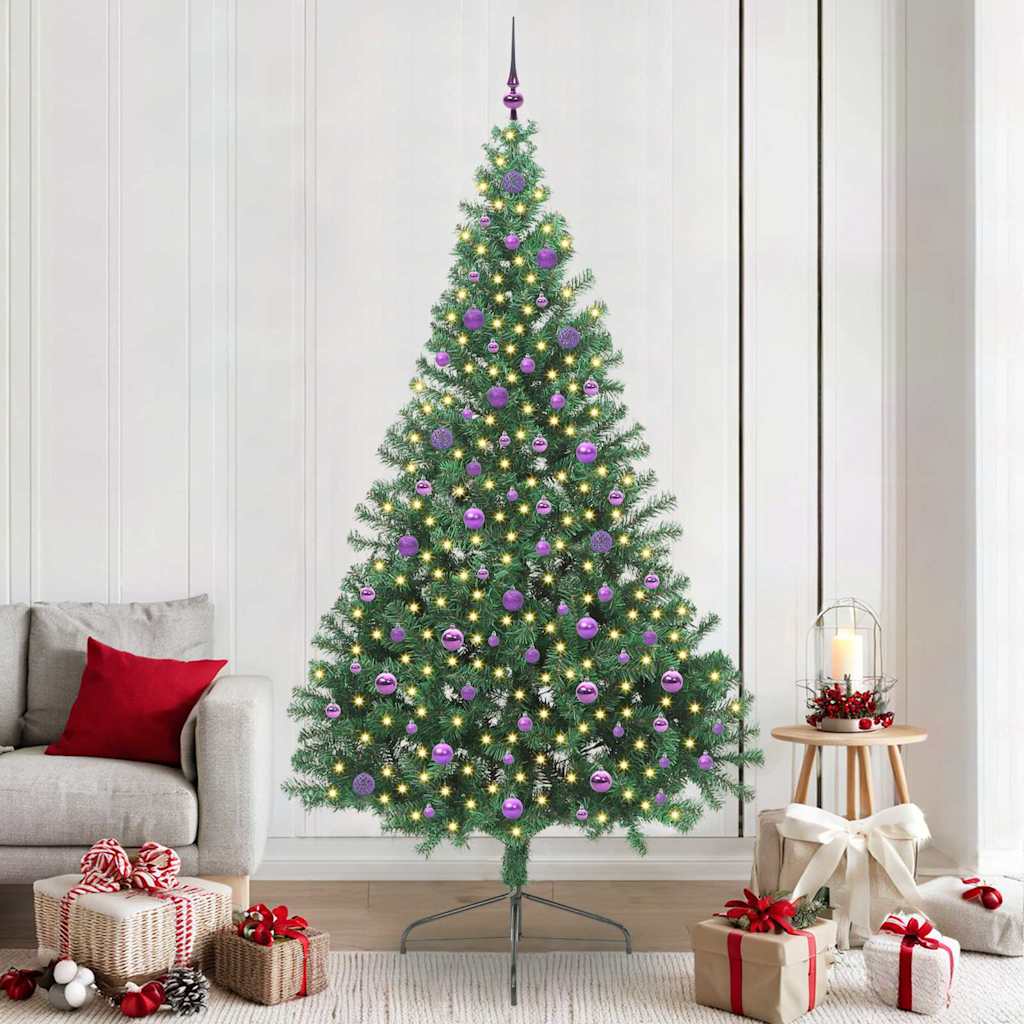 Artificial Pre-lit Christmas Tree PVC 240 cm Green with 120 lilac balls