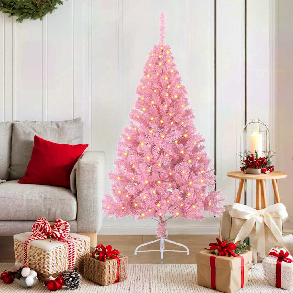 Artificial Pre-lit Christmas Tree PVC 150 cm Pink without baubles