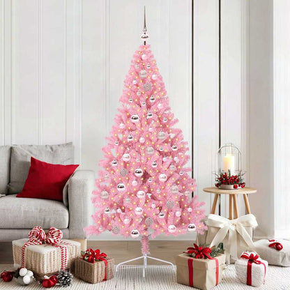 Artificial Pre-lit Christmas Tree PVC 180 cm Pink with 120 pink balls