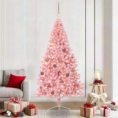 Artificial Pre-lit Christmas Tree PVC 210 cm Pink with 120 rose gold balls