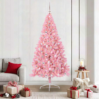 Artificial Pre-lit Christmas Tree PVC 210 cm Pink with 120 pink balls
