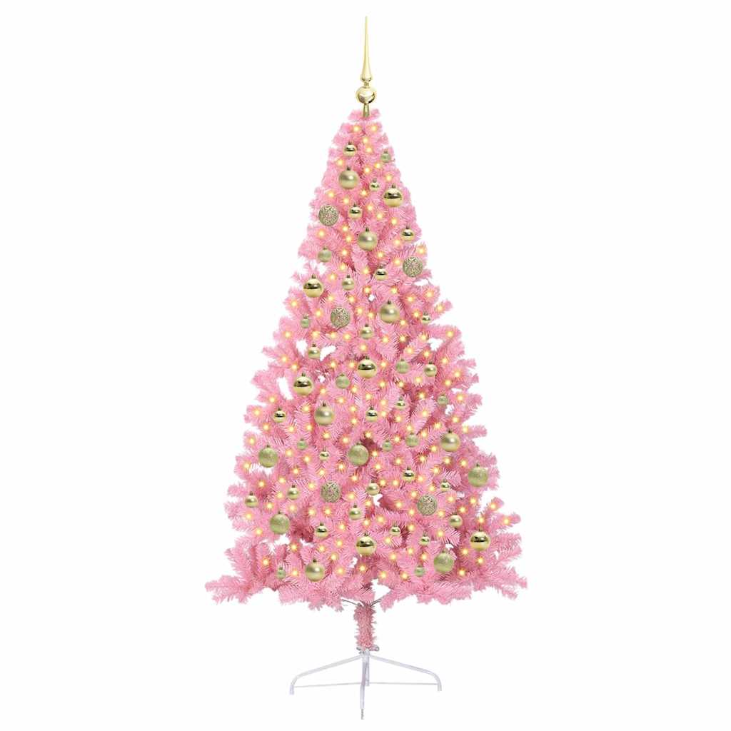 vidaXL Artificial Pre-lit Christmas Tree Pink 210 cm PVC 3