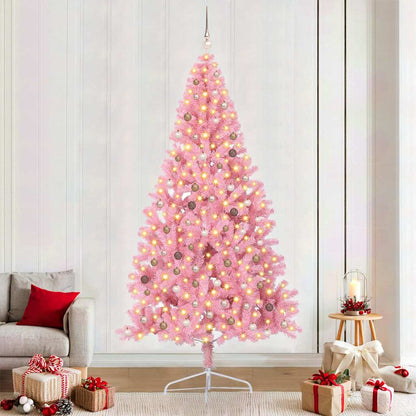 Artificial Pre-lit Christmas Tree PVC 240 cm Pink with 120 rose gold balls