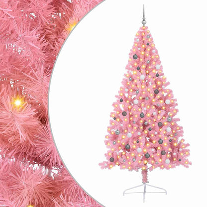 Artificial Pre-lit Christmas Tree PVC 240 cm Pink with 120 white/grey balls