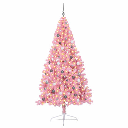 Artificial Pre-lit Christmas Tree PVC 240 cm Pink with 120 white/grey balls