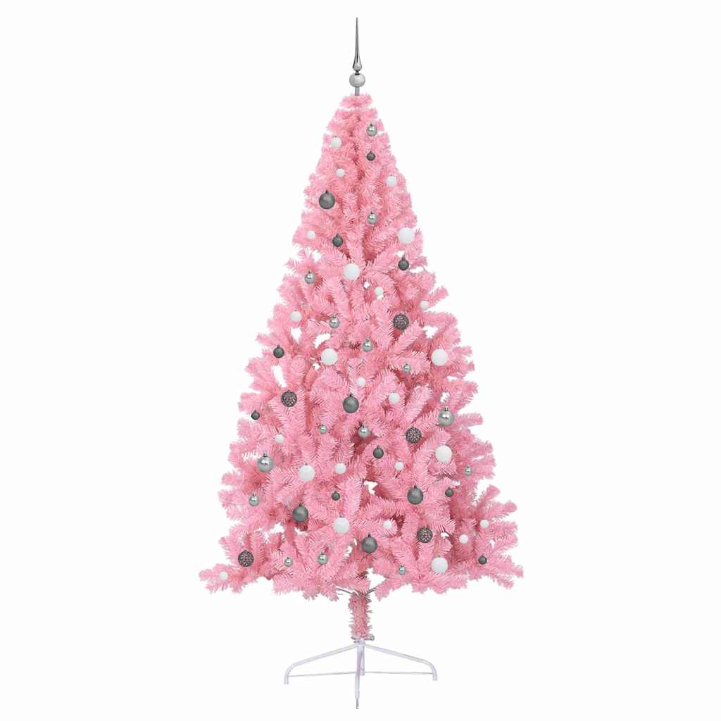 Artificial Pre-lit Christmas Tree PVC 240 cm Pink with 120 white/grey balls