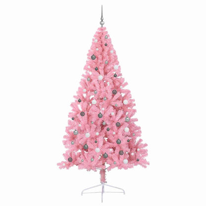 Artificial Pre-lit Christmas Tree PVC 240 cm Pink with 120 white/grey balls