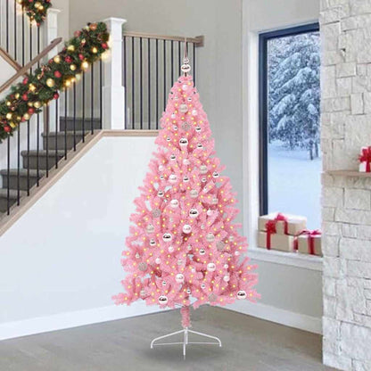 Artificial Pre-lit Christmas Tree PVC 240 cm Pink with 120 pink balls