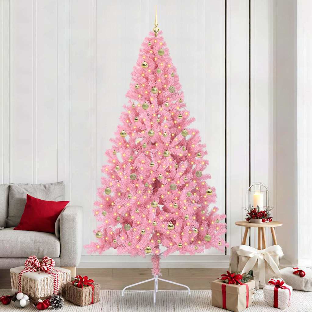 vidaXL Artificial Pre-lit Christmas Tree Pink 240 cm PVC 1
