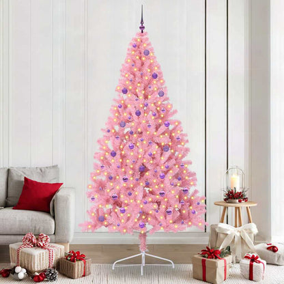 Artificial Pre-lit Christmas Tree PVC 240 cm Pink with 120 lilac balls