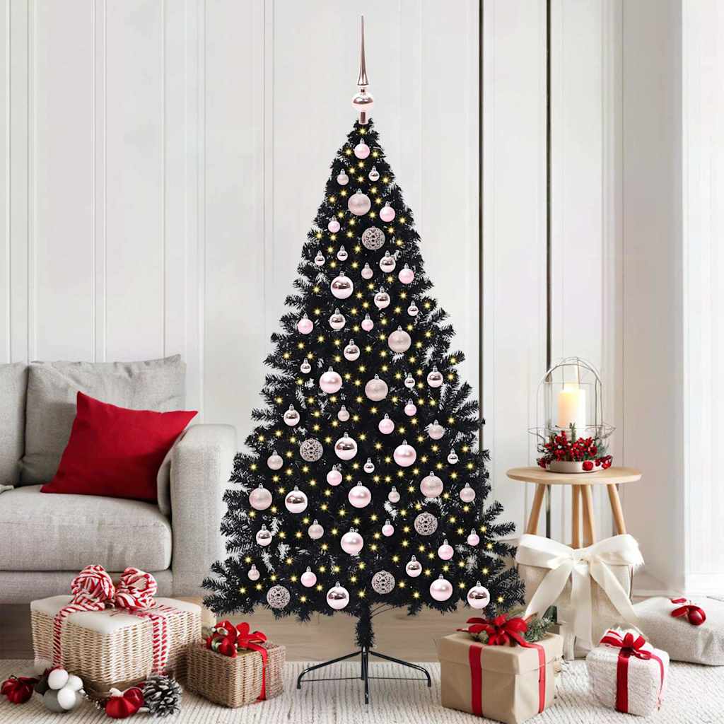 Artificial Pre-lit Christmas Tree PVC 180 cm Black with 120 pink balls
