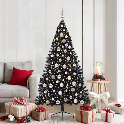 Artificial Pre-lit Christmas Tree PVC 180 cm Black with 120 pink balls