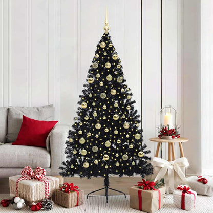 Artificial Pre-lit Christmas Tree PVC 180 cm Black with 120 gold balls