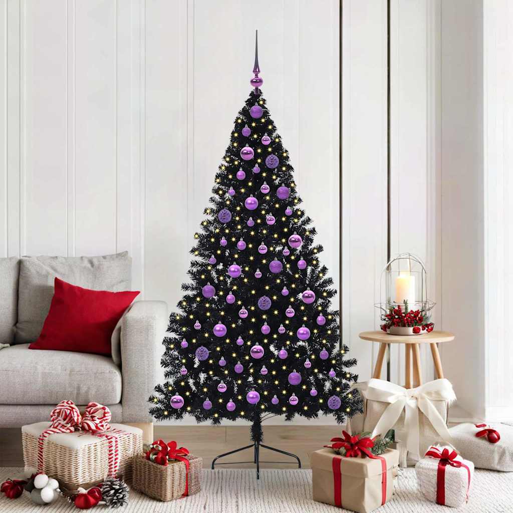 Artificial Pre-lit Christmas Tree PVC 180 cm Black with 120 lilac balls