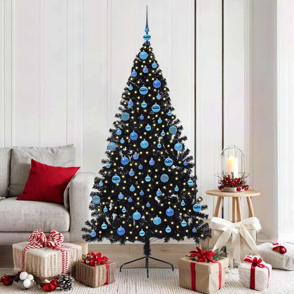 Artificial Pre-lit Christmas Tree PVC 180 cm Black with 120 blue balls