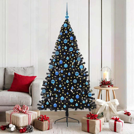 Artificial Pre-lit Christmas Tree PVC 180 cm Black with 120 blue balls