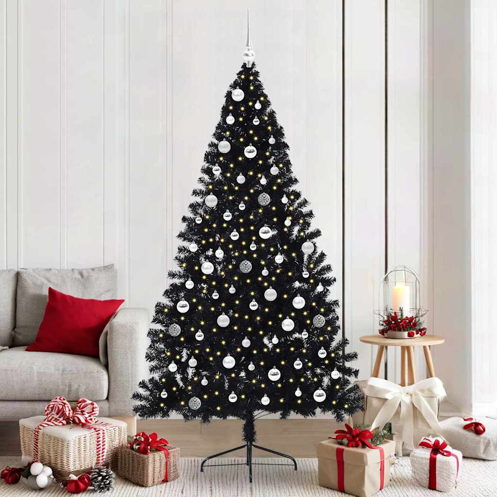 vidaXL Artificial Pre-lit Christmas Tree Black 210 cm PVC 1