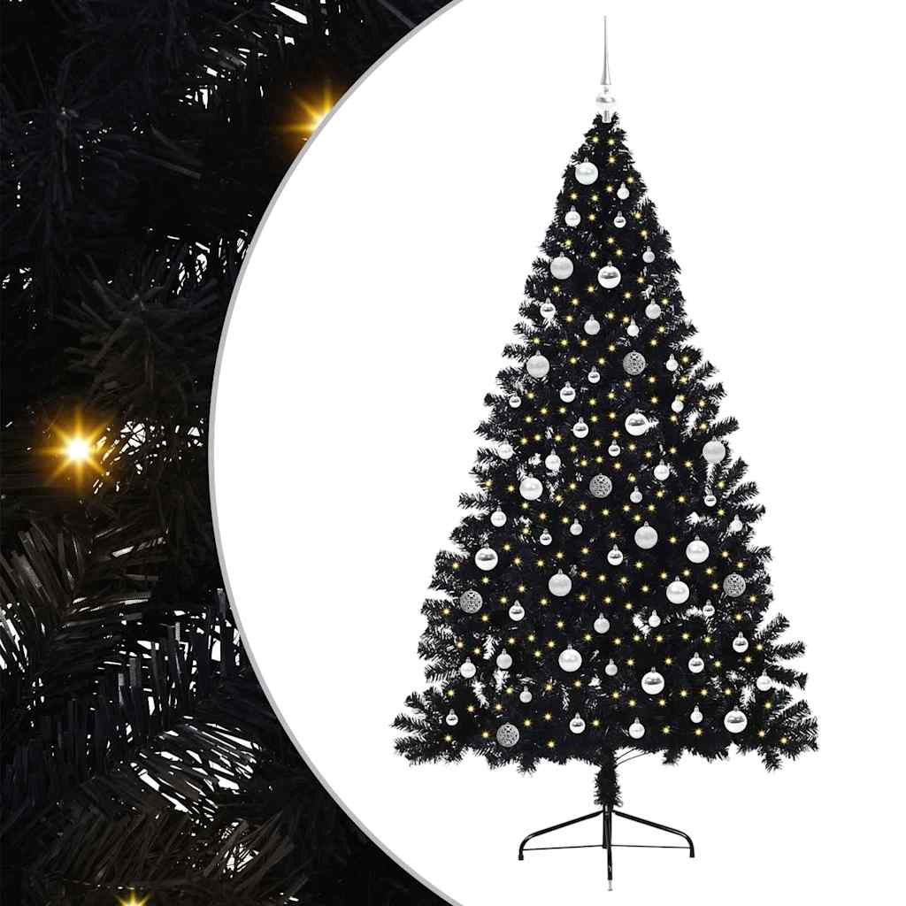 vidaXL Artificial Pre-lit Christmas Tree Black 210 cm PVC 2