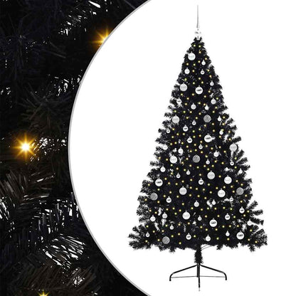 vidaXL Artificial Pre-lit Christmas Tree Black 210 cm PVC 2