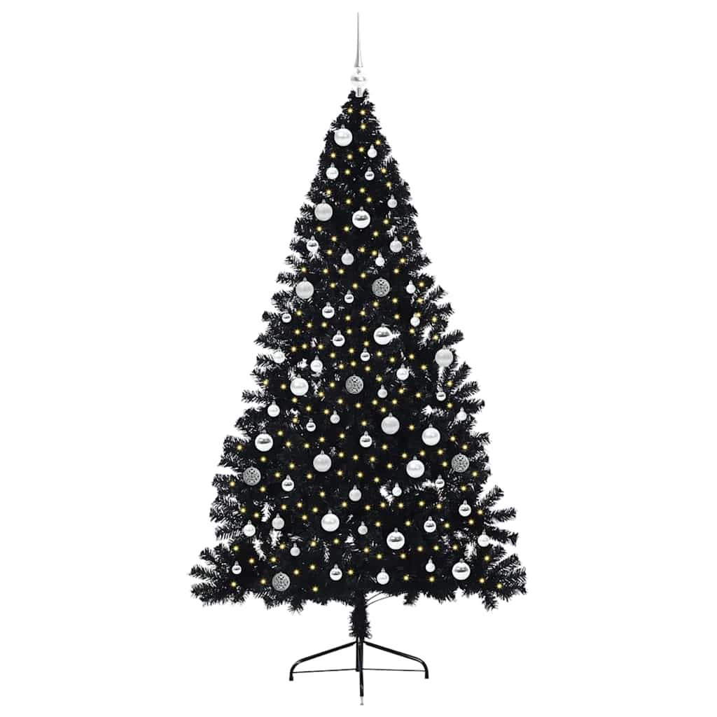 vidaXL Artificial Pre-lit Christmas Tree Black 210 cm PVC 3