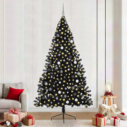 Artificial Pre-lit Christmas Tree PVC 240 cm Black with 120 white/grey balls
