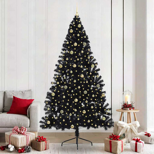 vidaXL Artificial Pre-lit Christmas Tree Black 240 cm PVC 1