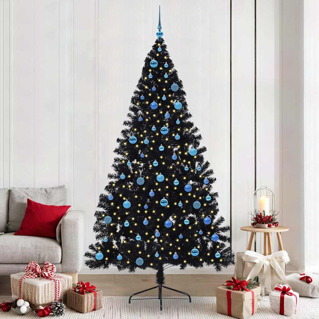 Artificial Pre-lit Christmas Tree PVC 240 cm Black with 120 blue balls