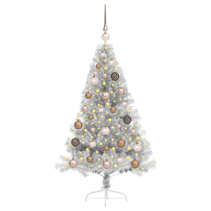 Artificial Pre-lit Christmas Tree PET 120 cm Silver with 60 rose gold balls
