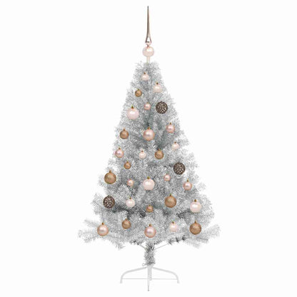 Artificial Pre-lit Christmas Tree PET 120 cm Silver with 60 rose gold balls
