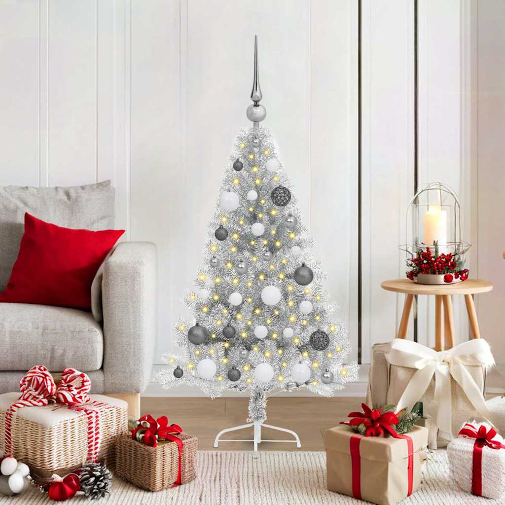vidaXL Artificial Pre-lit Christmas Tree Silver 120 cm PET 1