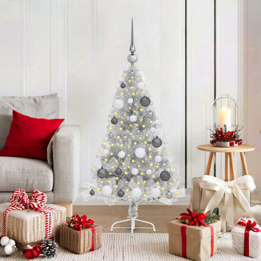 vidaXL Artificial Pre-lit Christmas Tree Silver 120 cm PET 1
