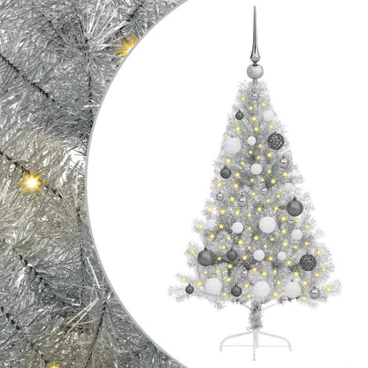 vidaXL Artificial Pre-lit Christmas Tree Silver 120 cm PET 2