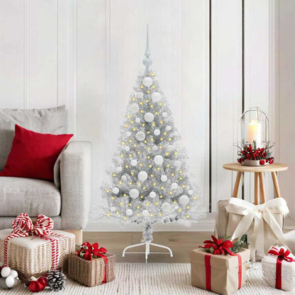Artificial Pre-lit Christmas Tree PET 120 cm Silver with 61 white balls
