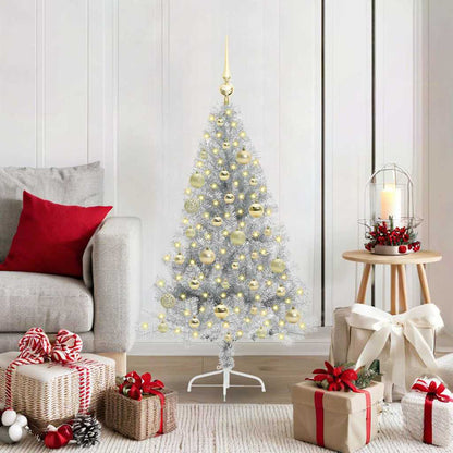 Artificial Pre-lit Christmas Tree PET 120 cm Silver with 61 gold balls