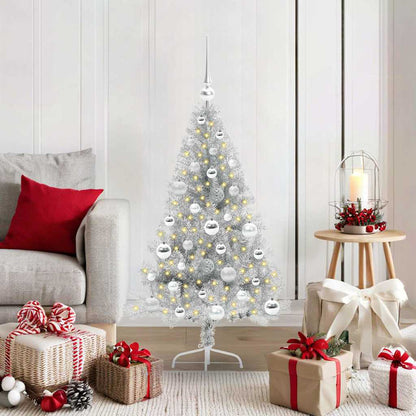 Artificial Pre-lit Christmas Tree PET 120 cm Silver with 61 silver balls