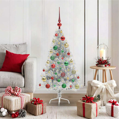 Artificial Pre-lit Christmas Tree PET 120 cm Silver with 61 multicolour balls