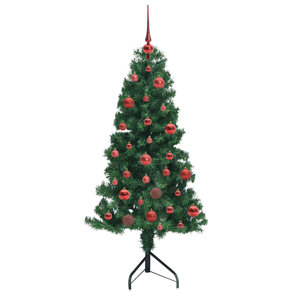 Corner Artificial Christmas Tree Green 150 cm PVC and Metal with 150 LEDs & red balls