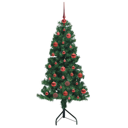 Corner Artificial Christmas Tree Green 150 cm PVC and Metal with 150 LEDs & red balls