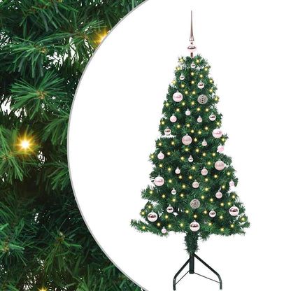 Corner Artificial Christmas Tree Green 150 cm PVC and Metal with 150 LEDs & pink balls