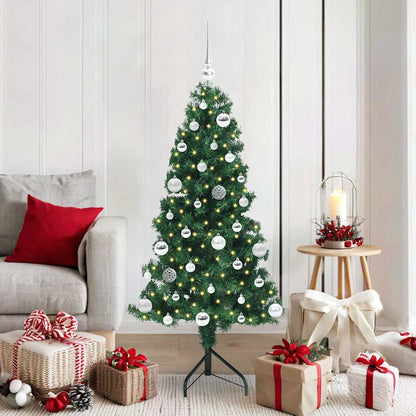 Corner Artificial Christmas Tree Green 150 cm PVC and Metal with 150 LEDs & silver balls