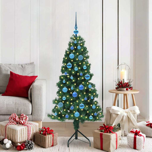 Corner Artificial Christmas Tree Green 150 cm PVC and Metal with 150 LEDs & blue balls